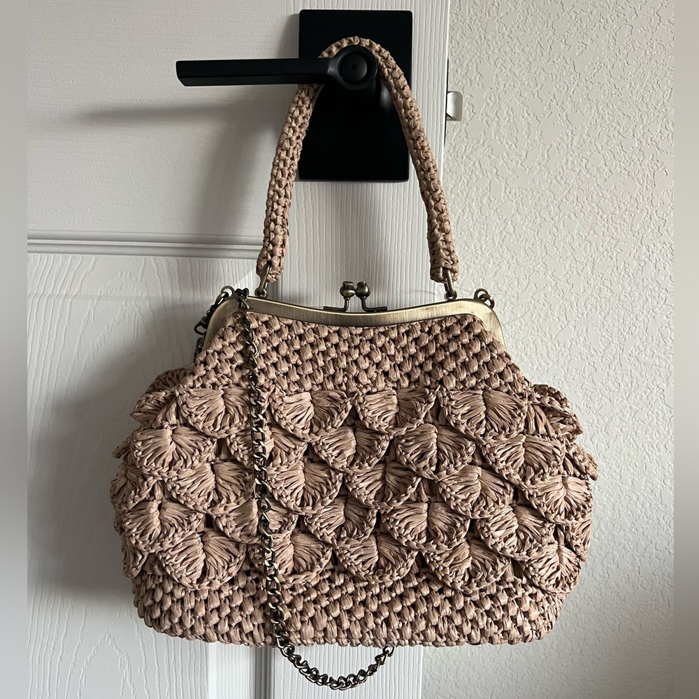 Patricia Nash Scalloped Raffia Laureana Frame Satchel